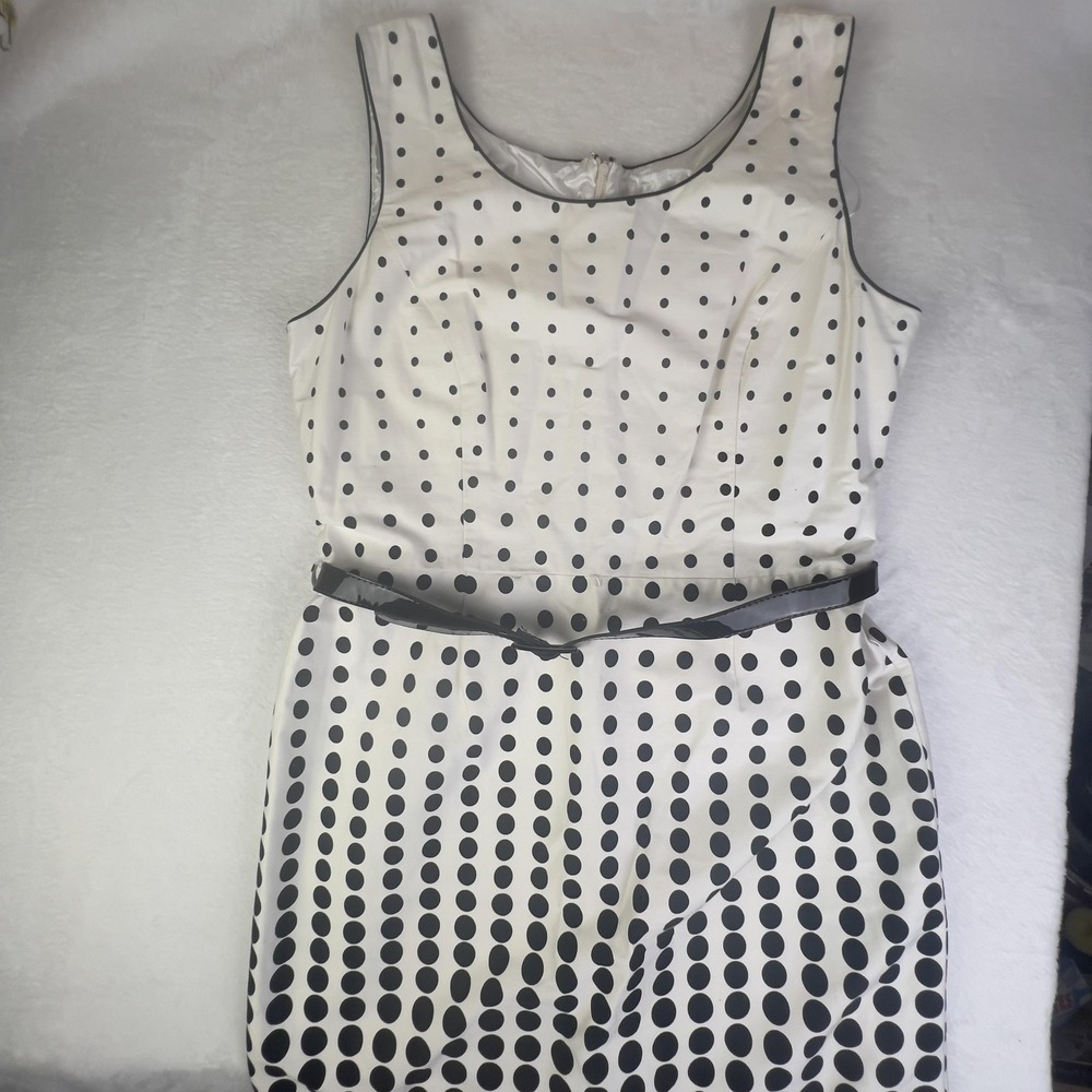 Studio I Dress Womens 18 White/Black Polka Dot Belted Sheath Knee Length‎